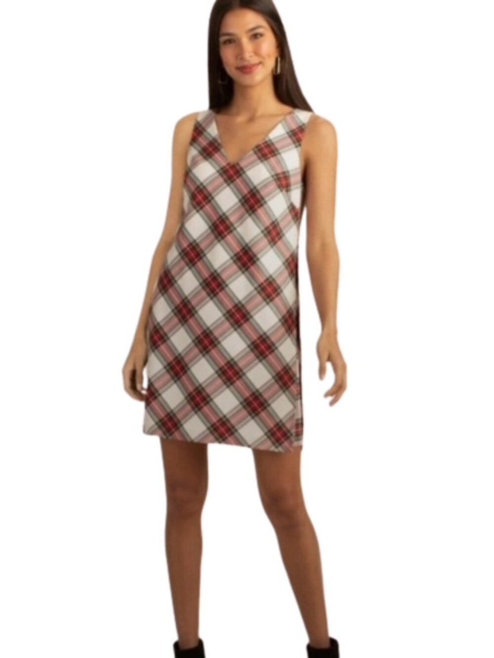 Trina Turk Brynne Tartan Plaid Dress Red Green Sleeveless Shift Holiday Preppy